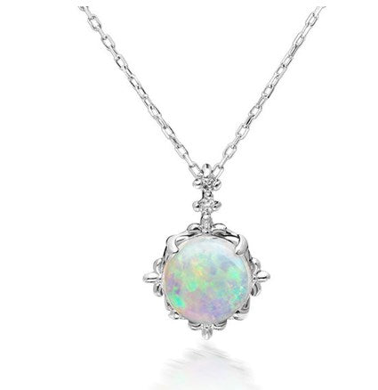 Opal Oval Pendant Necklace with Diamonds