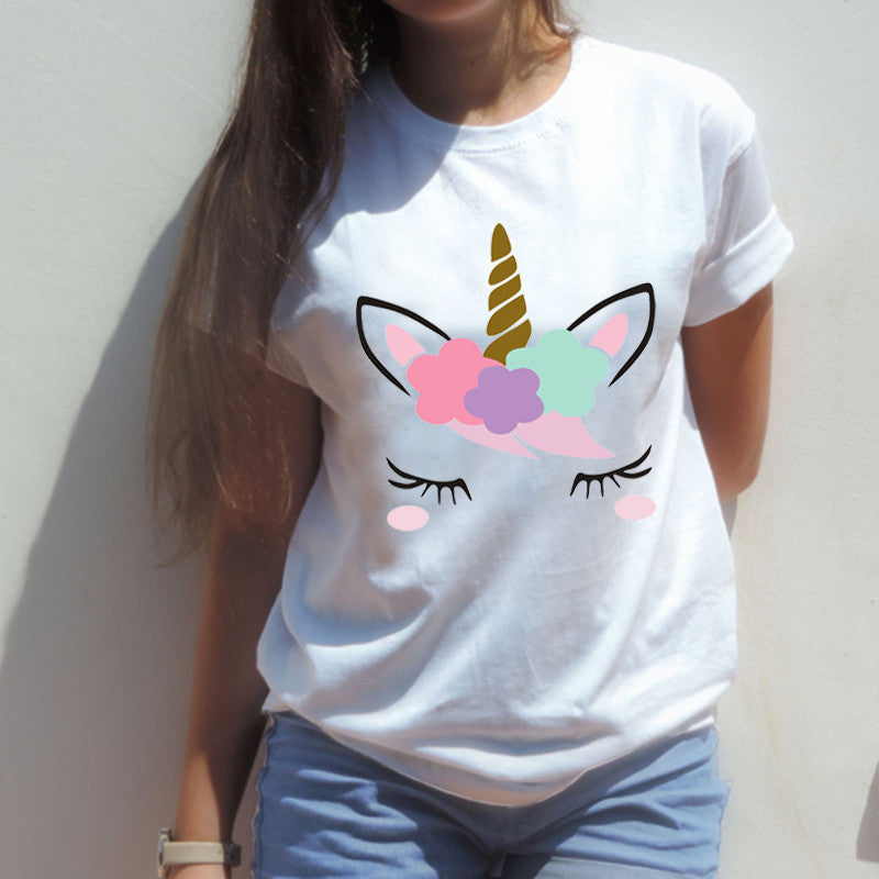 Unicorn Print T-Shirt and Baby Romper for Moms