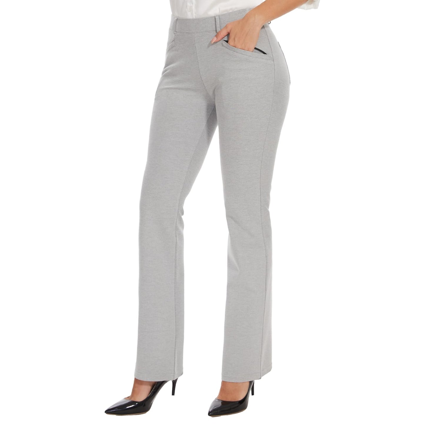 Womens Yoga Dress Pants Bootcut Stretchy Work Slacks Office Business Casual Golf Pant with 4 Pockets31" Inseam Heather Grey S