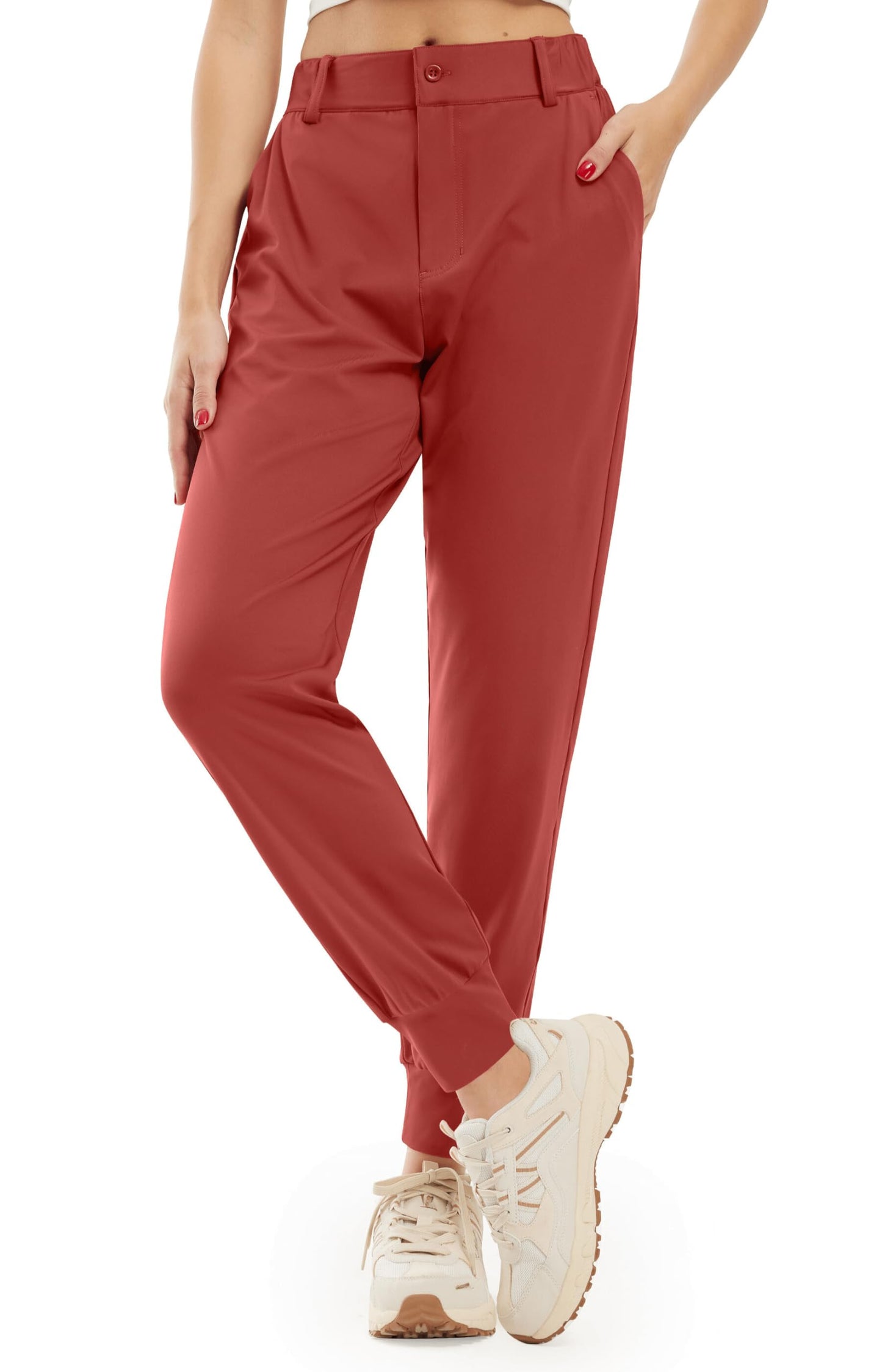 Libin Womens 4-Way Stretch Golf Joggers Pants with Pockets Tapered Athletic Running Sweatpants Work Dress Casual Slacks for Women Burgundy 2XL