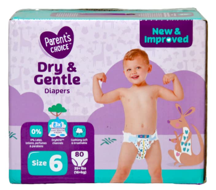 Parents Choice Diapers Dry & Gentle Diapers Size 6-80 Count