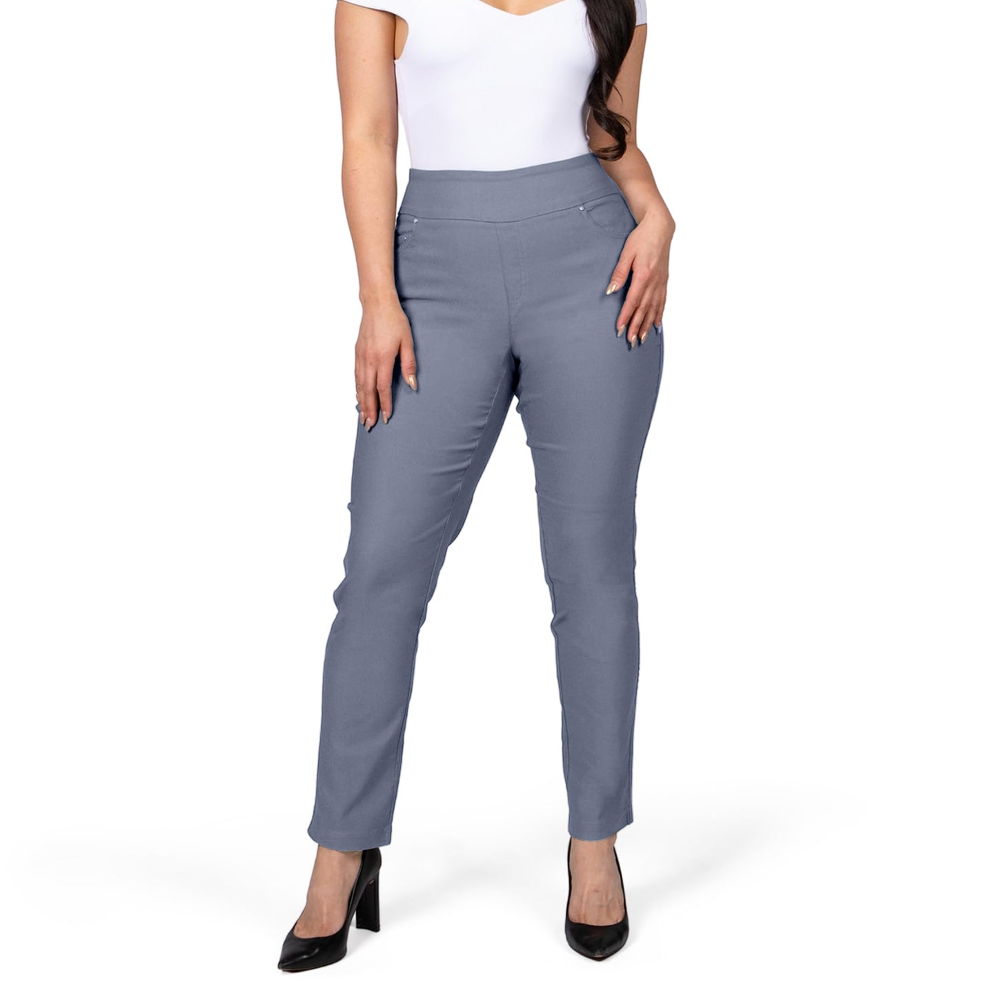 FITSIGHT Womens Yoga Dress Pants - Strechy Straight Leg Work Pants with 5 Pockets Slim Fit Office Casual Slacks (US Numeric 6 Regular Regular Dusty Blue Regular)