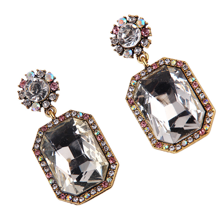 Square Fashionable Earrings with Colorful Diamonds