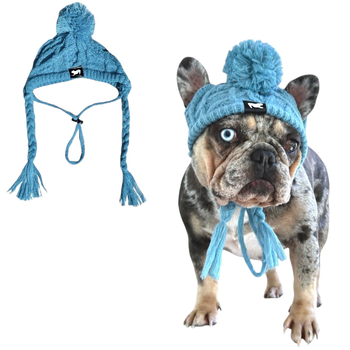 Classic Dog Knit Hat- Knitted Dog Hat with Ear Holes & Adjustable Chin Strap - Dog Beanie for French Bulldog - Soft Fabric Beanies for Dogs - Stylish Dog Accessories-Hats for Dogs- (AquaBlue XSmall)
