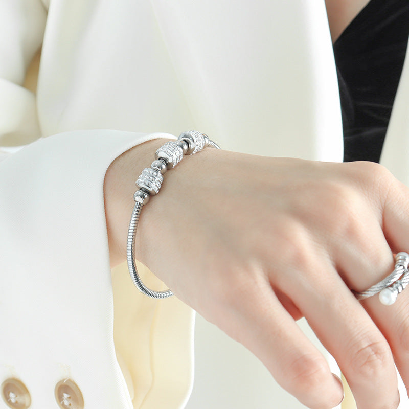 Titanium Steel Bracelet with Inlaid Full Diamonds