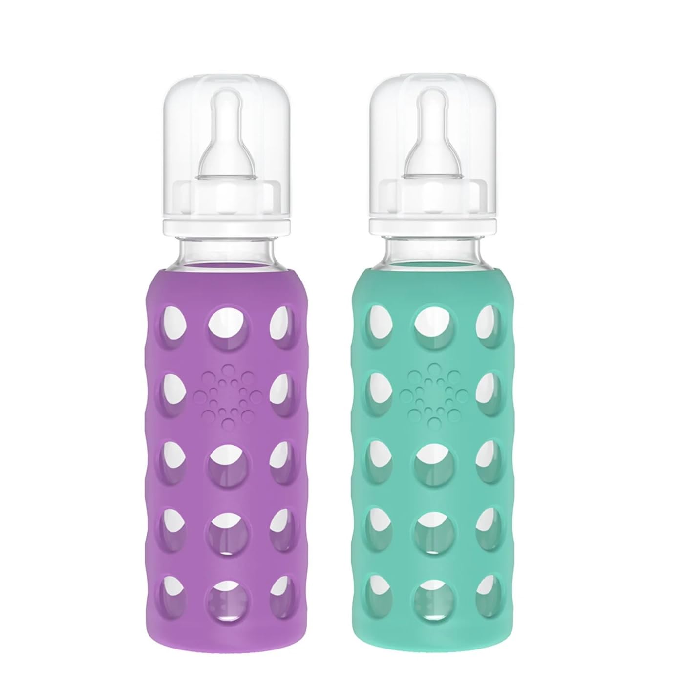 Lifefactory Glass Baby Bottles with Silicone Protection - 2-Pack 9 Ounce Bottles Grape & Kale