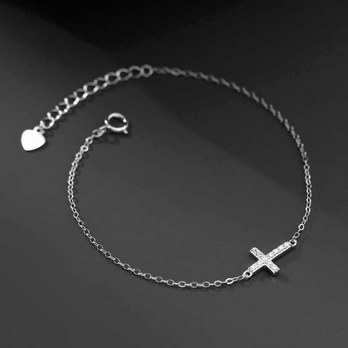 Women's Sterling Silver Cross Bracelet with Diamonds