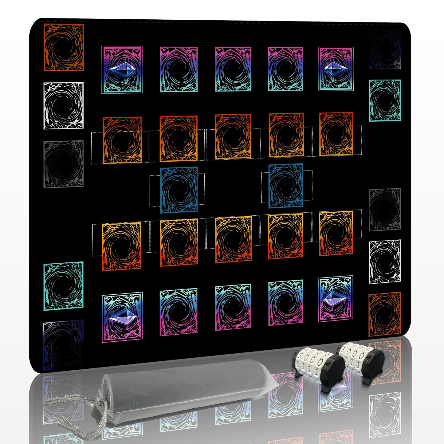Extalas for Yugioh Playmat - Compatible with Yu-Gi-Oh TCG Playmat - Free Counters & Storage Bag Dual Player Master Rule Duel Zones Extra Large 2-Player Card Game Mat (Basic)