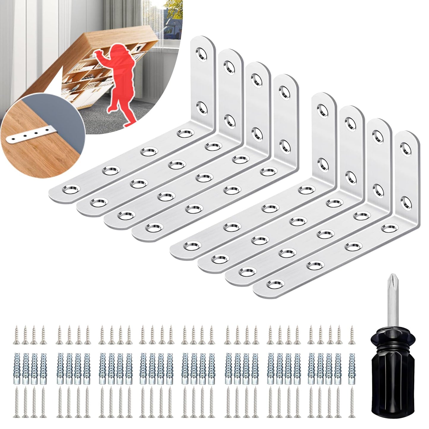 Furniture Anchors Anti Tip Furniture Wall Anchor for Baby Proofing Prevent Falling Furniture (Sturdy 8 Items)