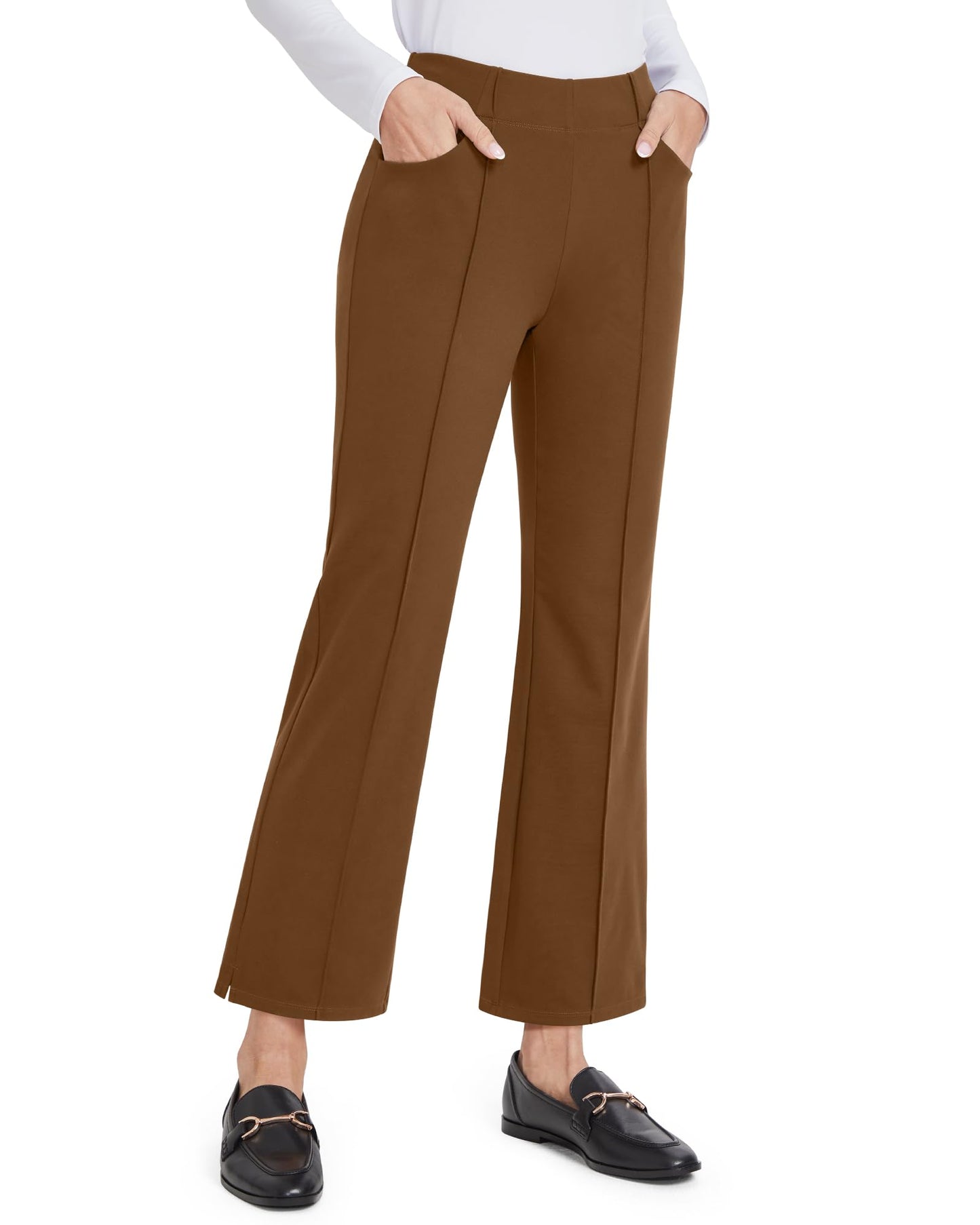 G4Free Dress Pants Women Work Business Pants Tummy Control Office Straight Leg Trousers High Waisted Ladies Slacks (Dark CoffeeXL29")