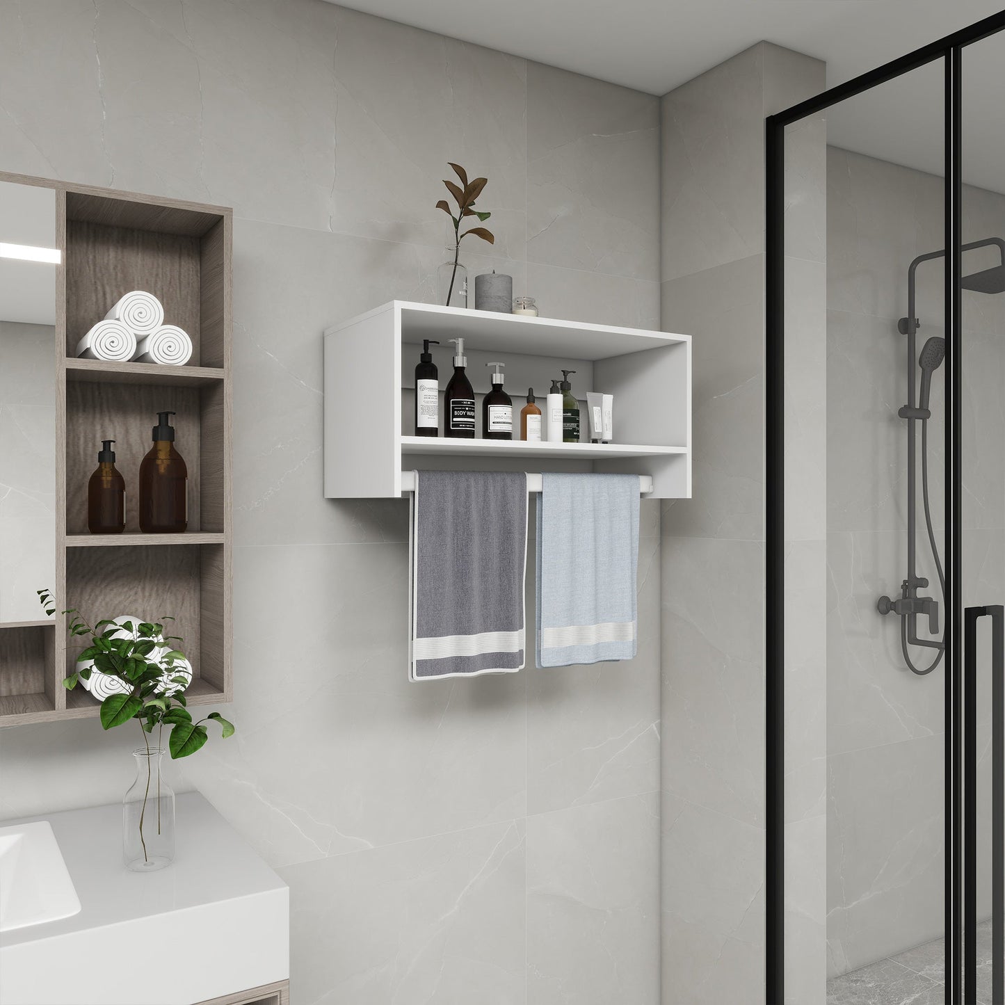 B2 Bathroom Shelves,Modular Wood Closet System Clothes Organizer, Closet System with 2 Closet Shelves, Closet Organizer System, Walk in Closet Organizers and Storage, Closet Systems for Walk in Closets, Closet(32" W x 16" D x 16" H)