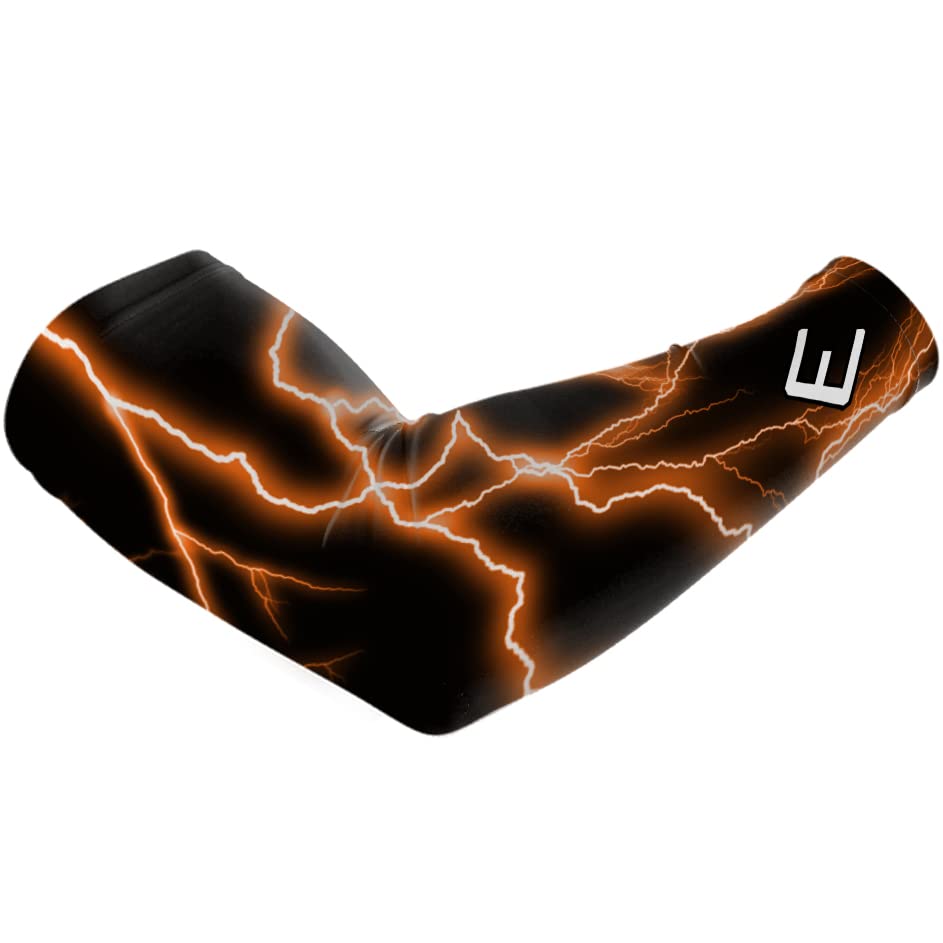 Elite Athletic Gear Lightning Compression Arm Sleeves - Youth and Adult Sizes - Baseball Football Basketball Golf OCR - Sold Individually (Orange Lightning ADULT L/XL)