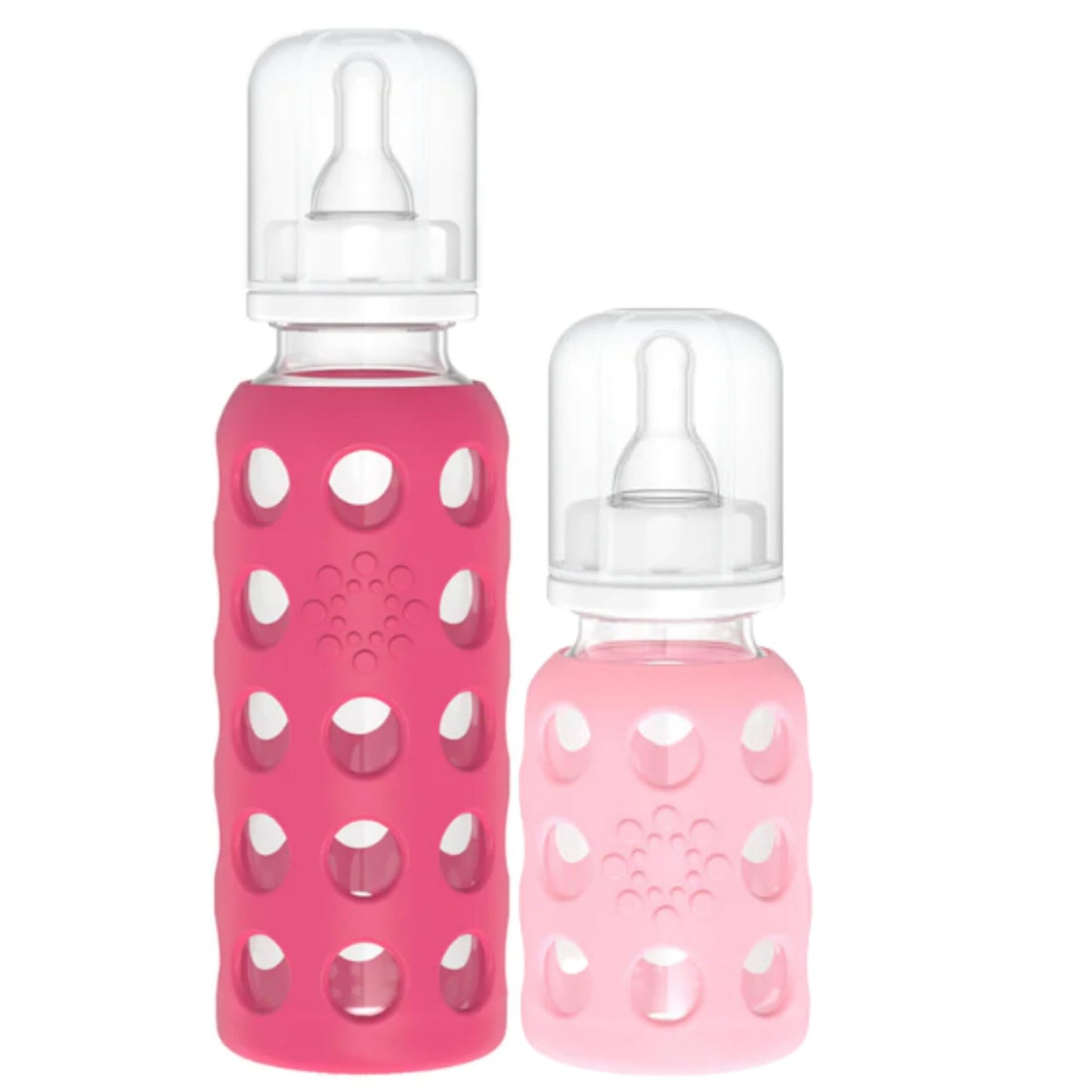 Lifefactory Glass Baby Bottles with Silicone Protection - 2-Pack 4oz/9oz Bottles Raspberry & Pink