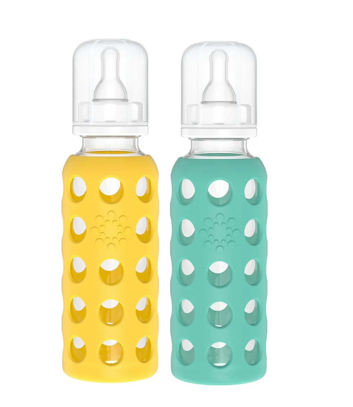 Lifefactory Glass Baby Bottles with Silicone Protection - 2-Pack 9 oz Bottles Mango & Kale