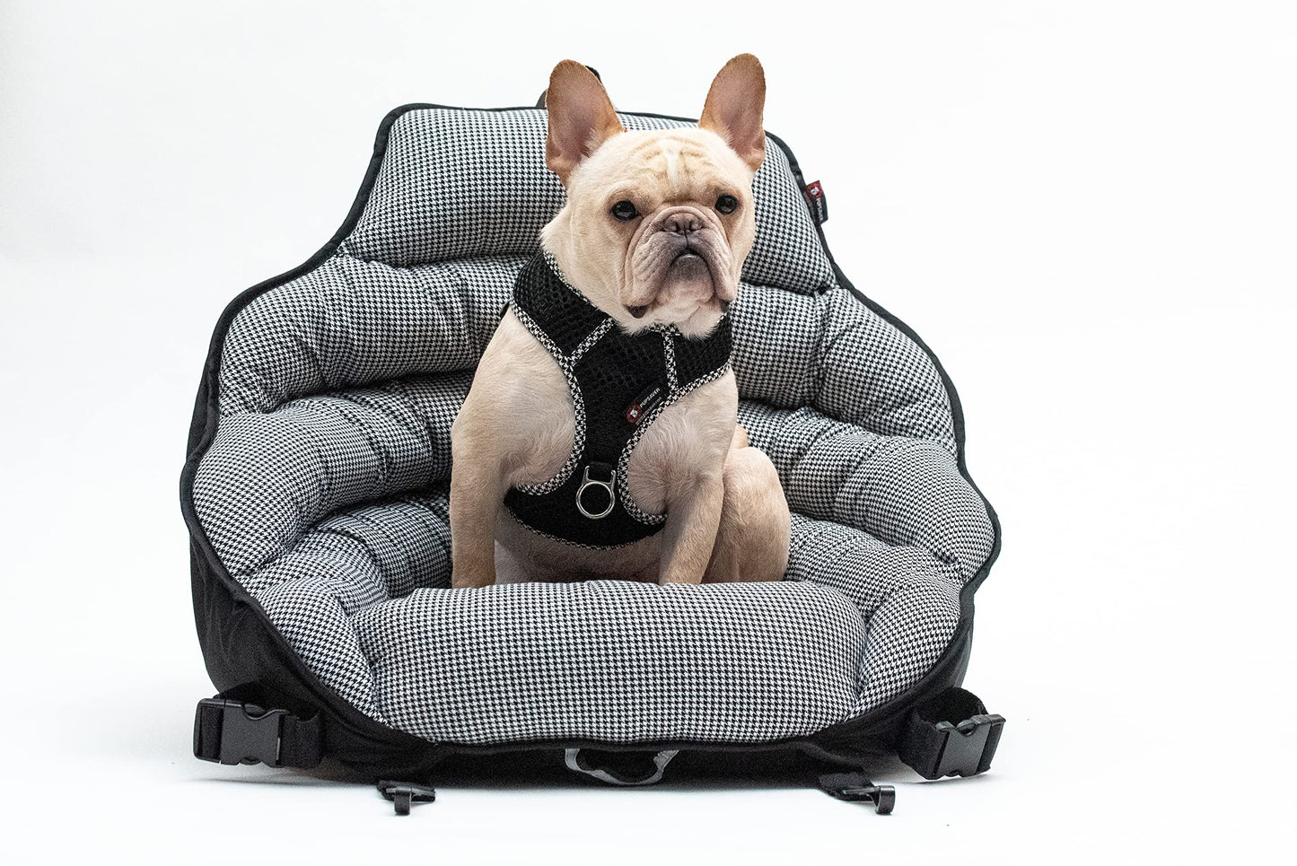 PupSaver Dog Car Seats for Small and Medium Dogs | Travel Booster Pet Seat |Crash-Tested Dog Bed for Cars | Compatible with Seat Belt Harness | Ideal for Dogs Up to 30lbs | (Black White Houndstooth)