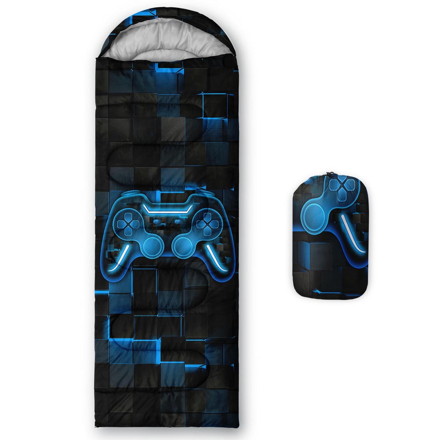 Axolotl Gamepad Sleeping Bag3 Season Warm and Cool Weather Game Console Sleeping Bag for Boys TeensWaterproof Lightweight Geometry Hexagonal Sleeping Bag for TravelingOutdoors CampingBlueBlack