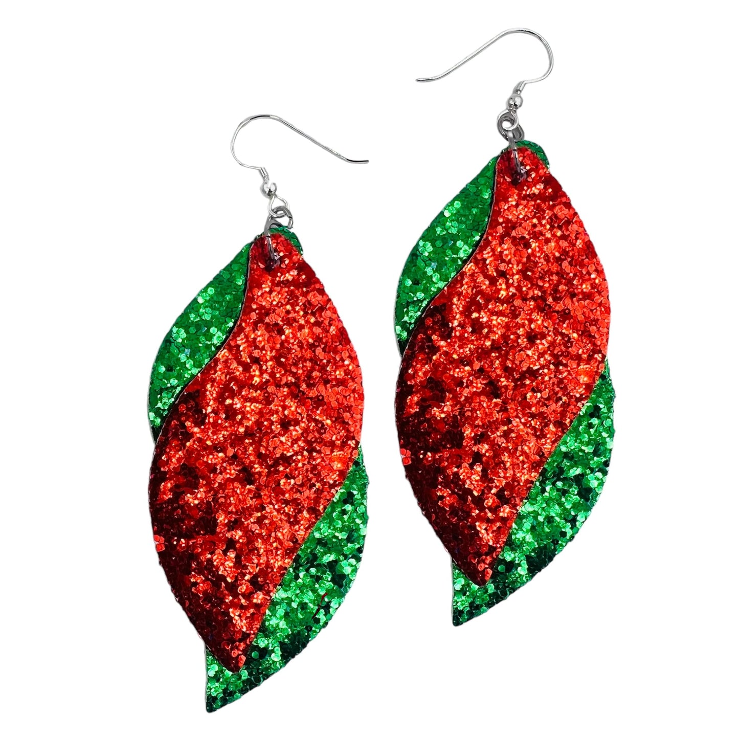 Red & Green Earrings for Women - Green & Red Jewelry - Sports Jewelry (Crimson Red & Forest Green)
