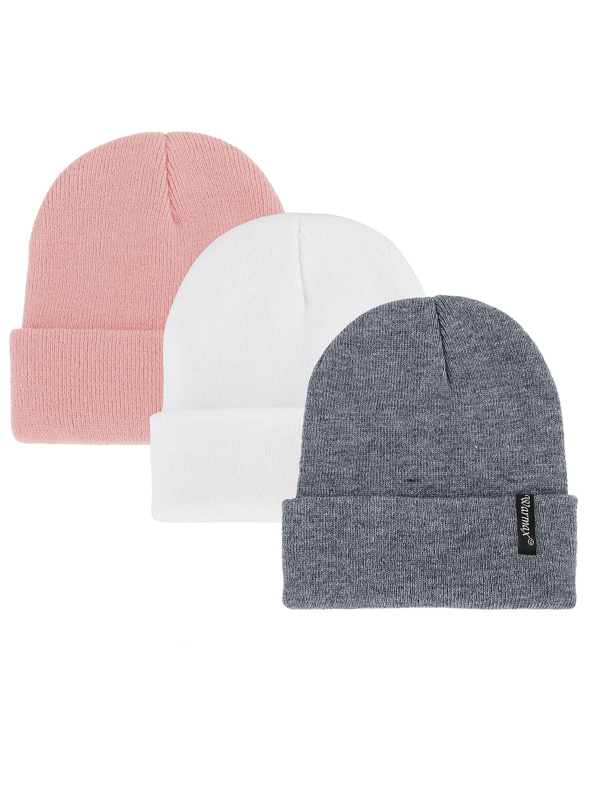 Century Star Baby Beanie Winter Baby Boy Hat Infant Toddler Beanies for Boys Girls Knit Warm Baby Girl Hats Y Grey & Pink & White 0-3T