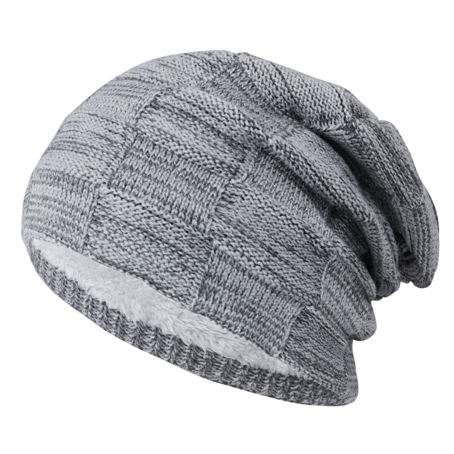 PFFY Slouchy Beanie Hats for Men Women Winter Thick Warm Lined Beanies Knit Skull Cap Light Mix Gray