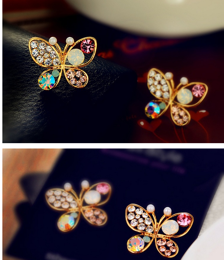Butterfly Stud Earrings with Colorful Diamonds