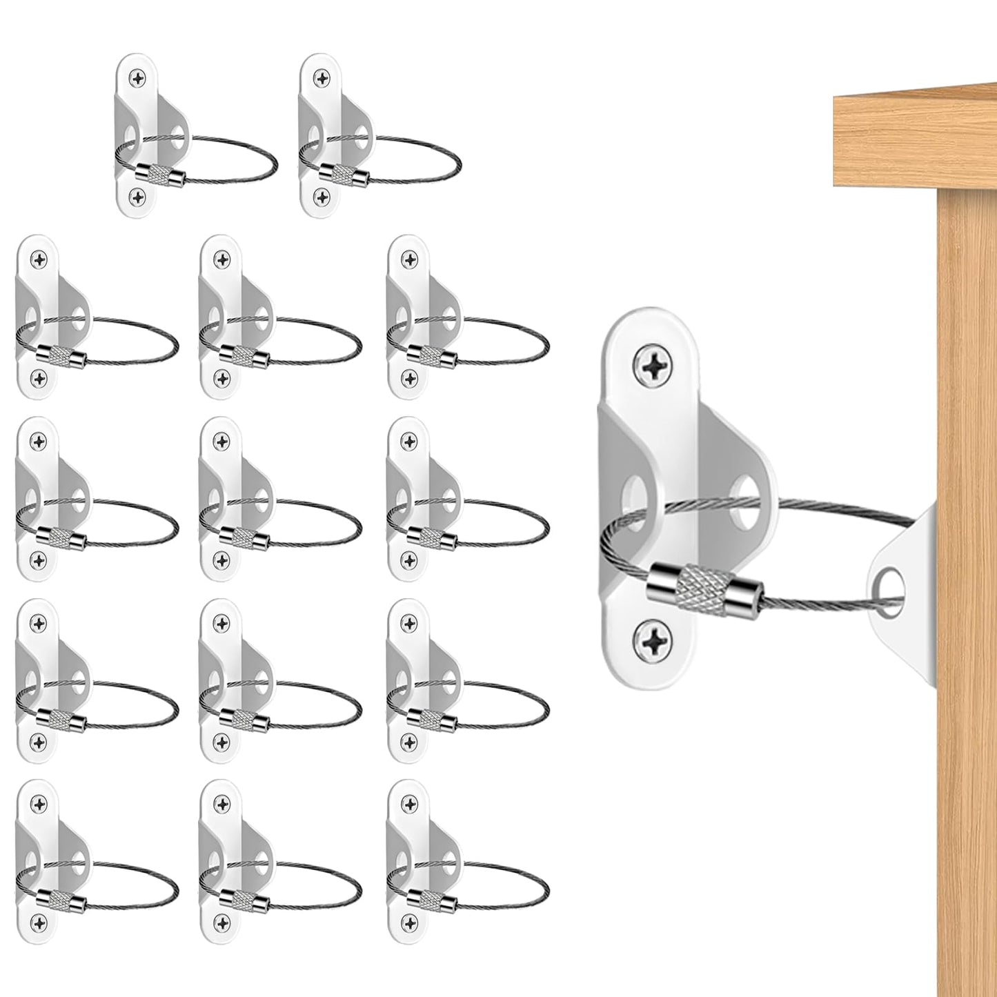 Yuibthr Furniture Anchors (14 Pack) for Furniture Prevent Falling Anti Tip Earthquake StrapsMetal (White)