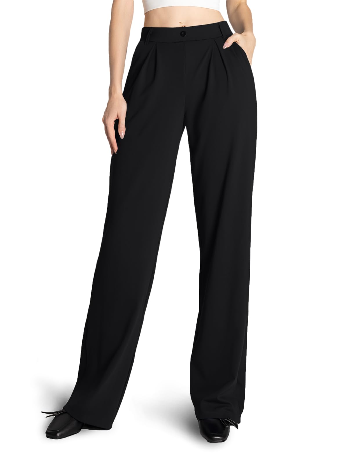 Safort Wide Leg Pants Women Dress Pants 28"/31"/34" Business Casual Trousers Work Office Loose Slacks Belt Loops Pockets 34" Inseam Black XL