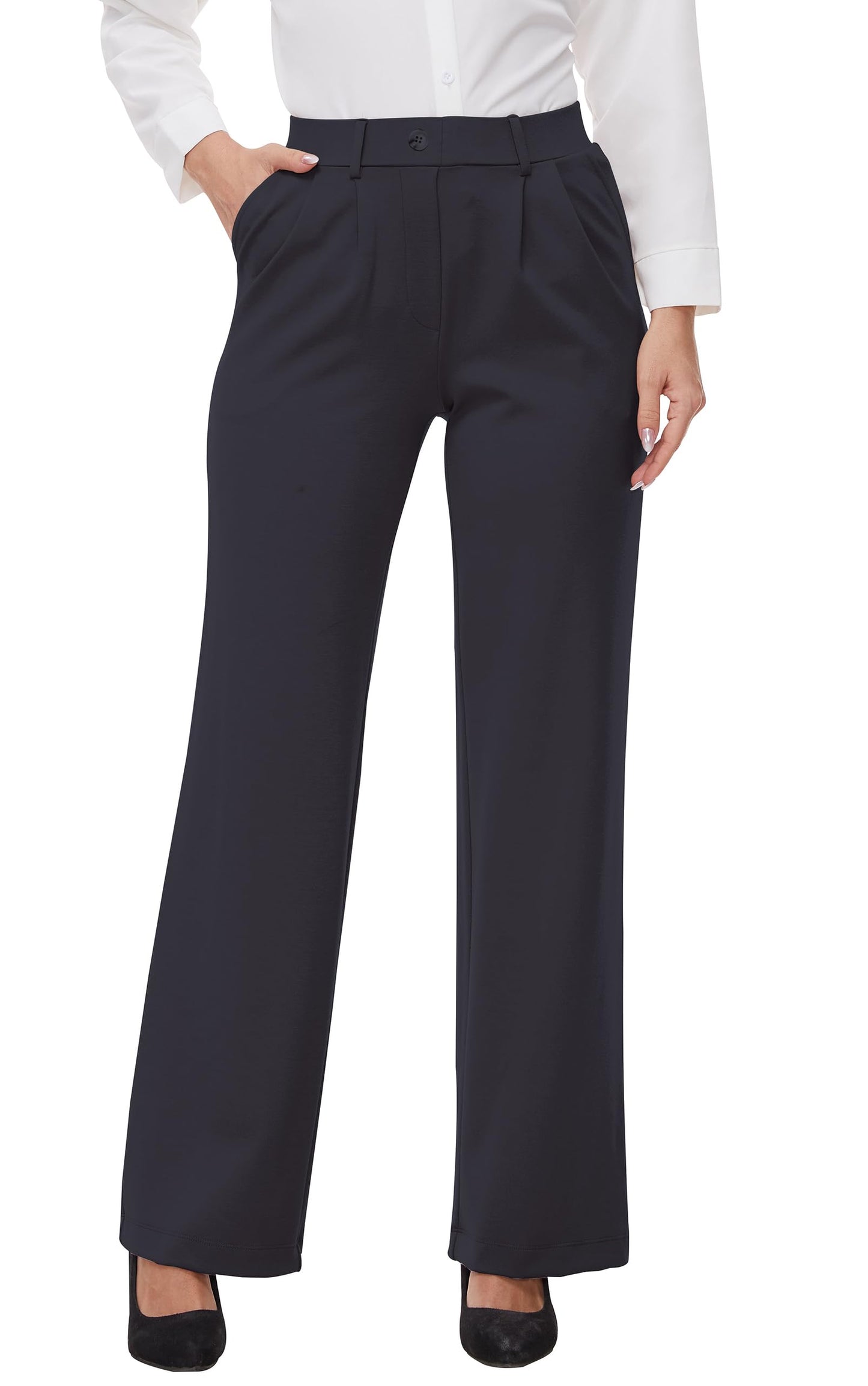 Wide Leg Yoga Dress Pants Women Stretchy Pleated Front High Rise Pants Woman Business Slacks Casual Lounge Work Office with Pockets 29" Grey XL