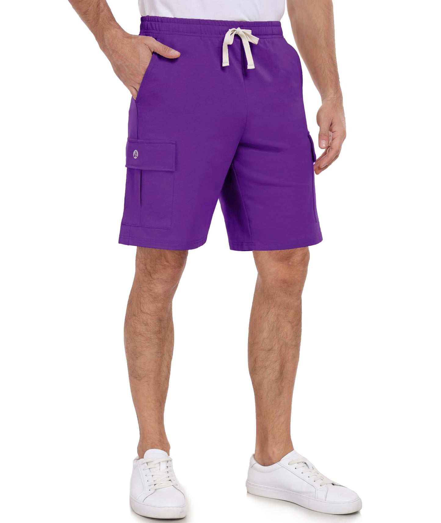 Mens Cotton Lounge Workout Shorts 9 inch Cargo Gym Running Athletic Shorts Multi-Pockets Drawstring Jersey Comfort Sweat