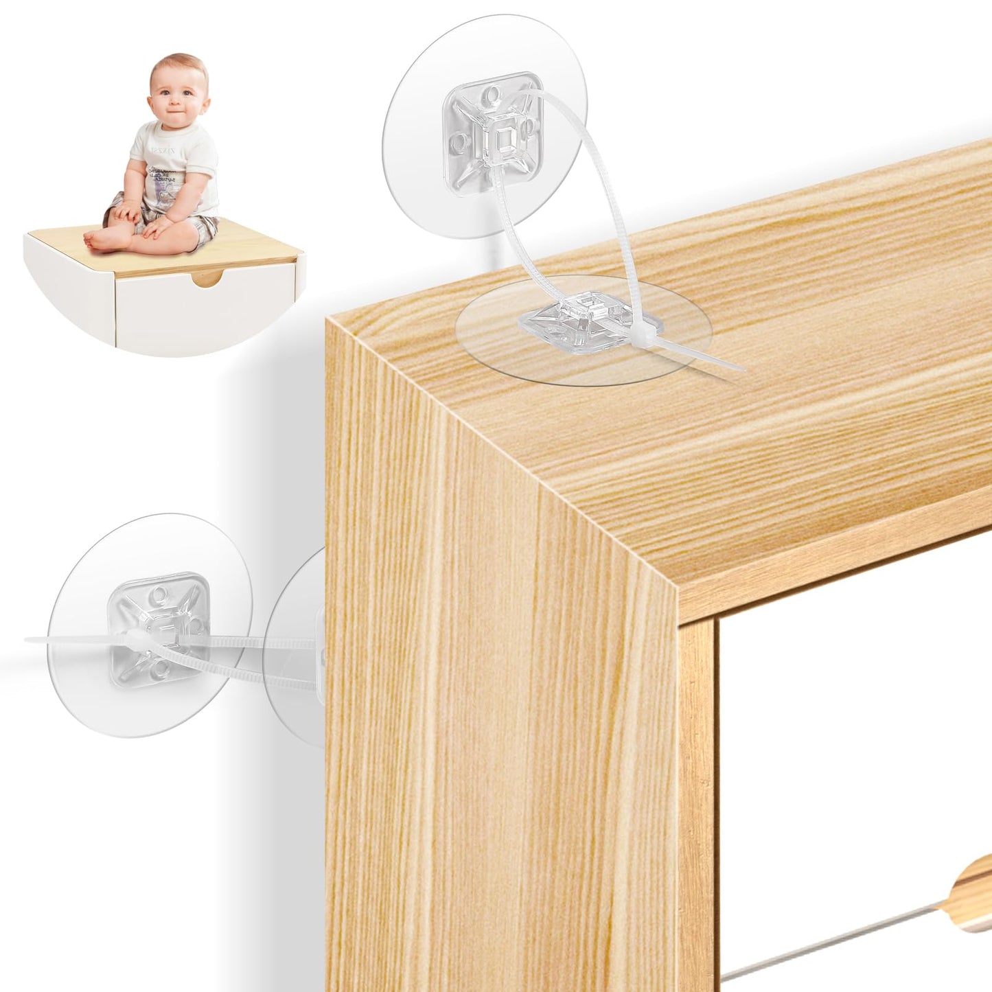 50PCS No Drill Adhesive Furniture Anchors Round Anti Tip Furniture Anchors for Baby ProofingFurniture Wall Anchor Earthquake Straps for Furniture Dresser for Child Safety