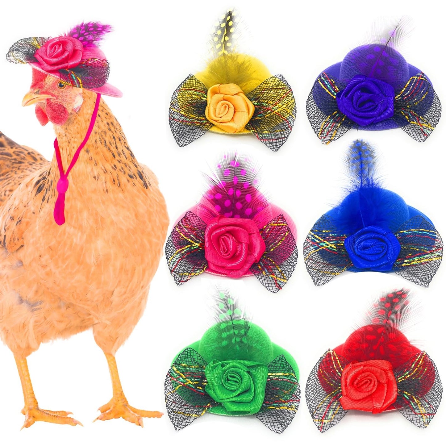 6 Pieces Chicken Hats for Hens fit Chicken Clothes Costumes for Chickens Hats for Chickens Bearded Dragon Costume Tiny Hats Small Animal Hats Doll Clothes Doll Accessories-3