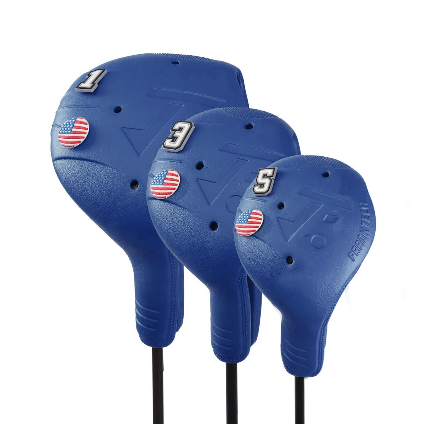 FRANKTECH Golf Head Covers 3 Pack EVA Plastic Golf Club Covers for Driver Fairway Woods Driver Headcover with Pins Fit All Right-Handed Golf Clubs Easy On Off Washable Funny (Blue 3 pcs Set)