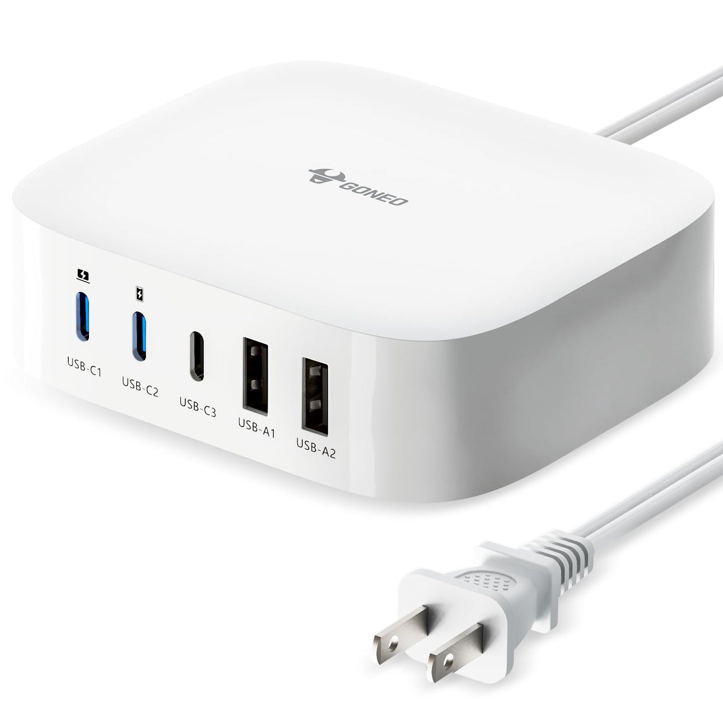 GONEO USB C Charging Station - 87W 5 Port Fast USB Charger Block 5ft USB GAN Wall Charger Power Strip Adapter Compatible with MacBook Pro Dell XPS iPad Galaxy TabiPhone Steam Deck PlayStation