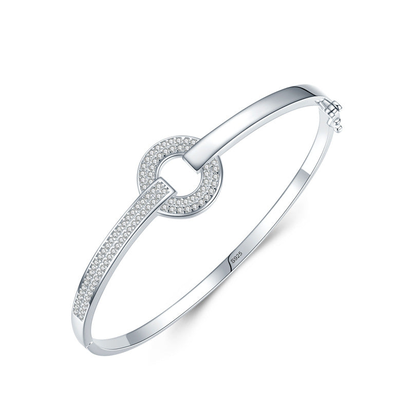 S925 Silver Women's Bracelet with Round Diamonds