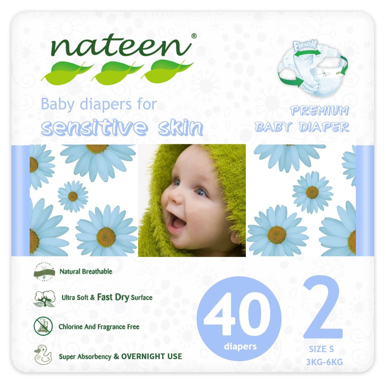 Nateen Premium Baby Diapers Size 2Overnight Use Disposable Diapers for Sensitive Skin Ultra Thin Diapers with Comfortable Fit40 Count