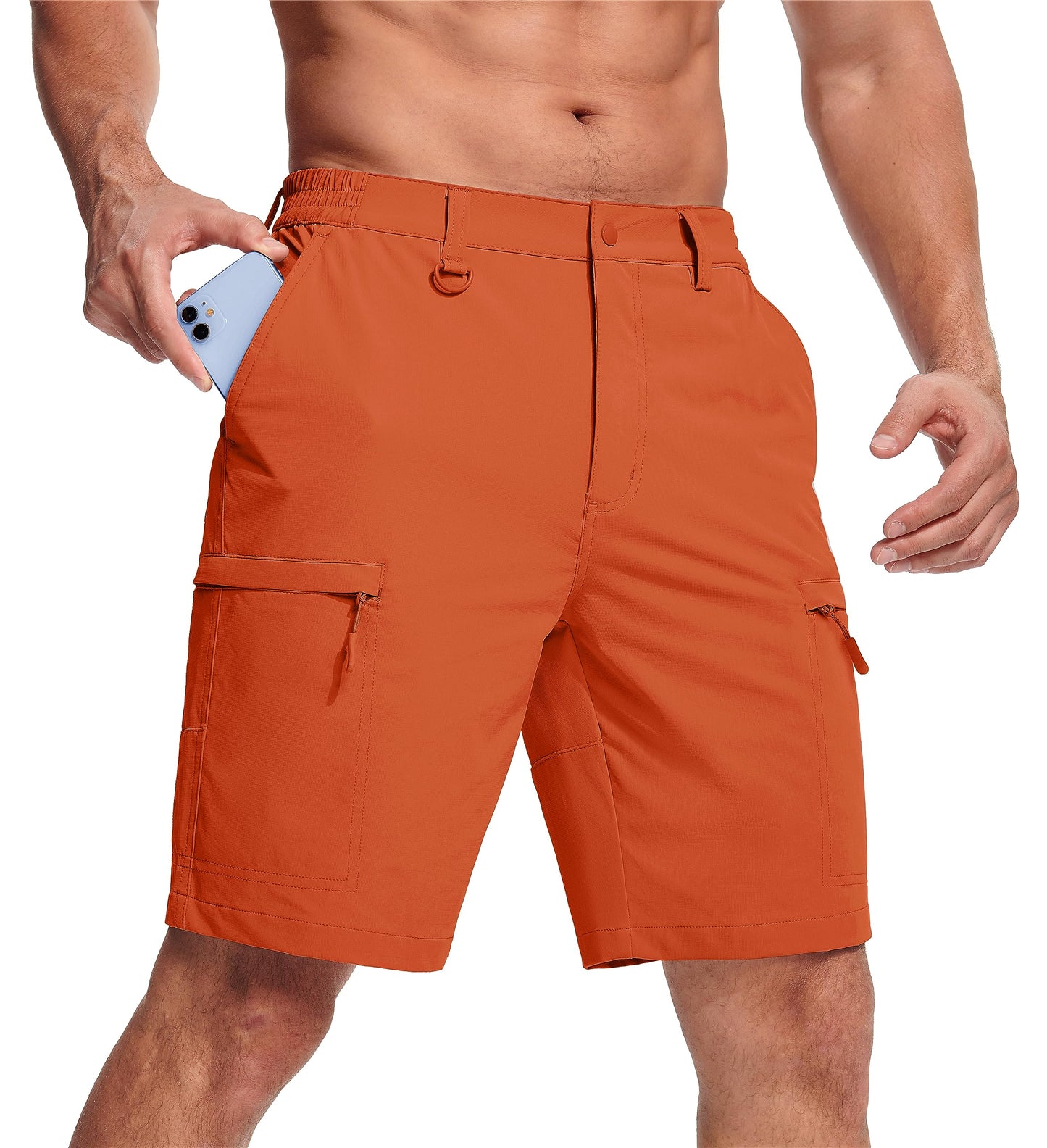 Mens Shorts Cargo Elastic Waistband Tactical Hiker Work Shorts Hiking Quick Dry Summer Shorts Lightweight Fishing Shorts Orange 36