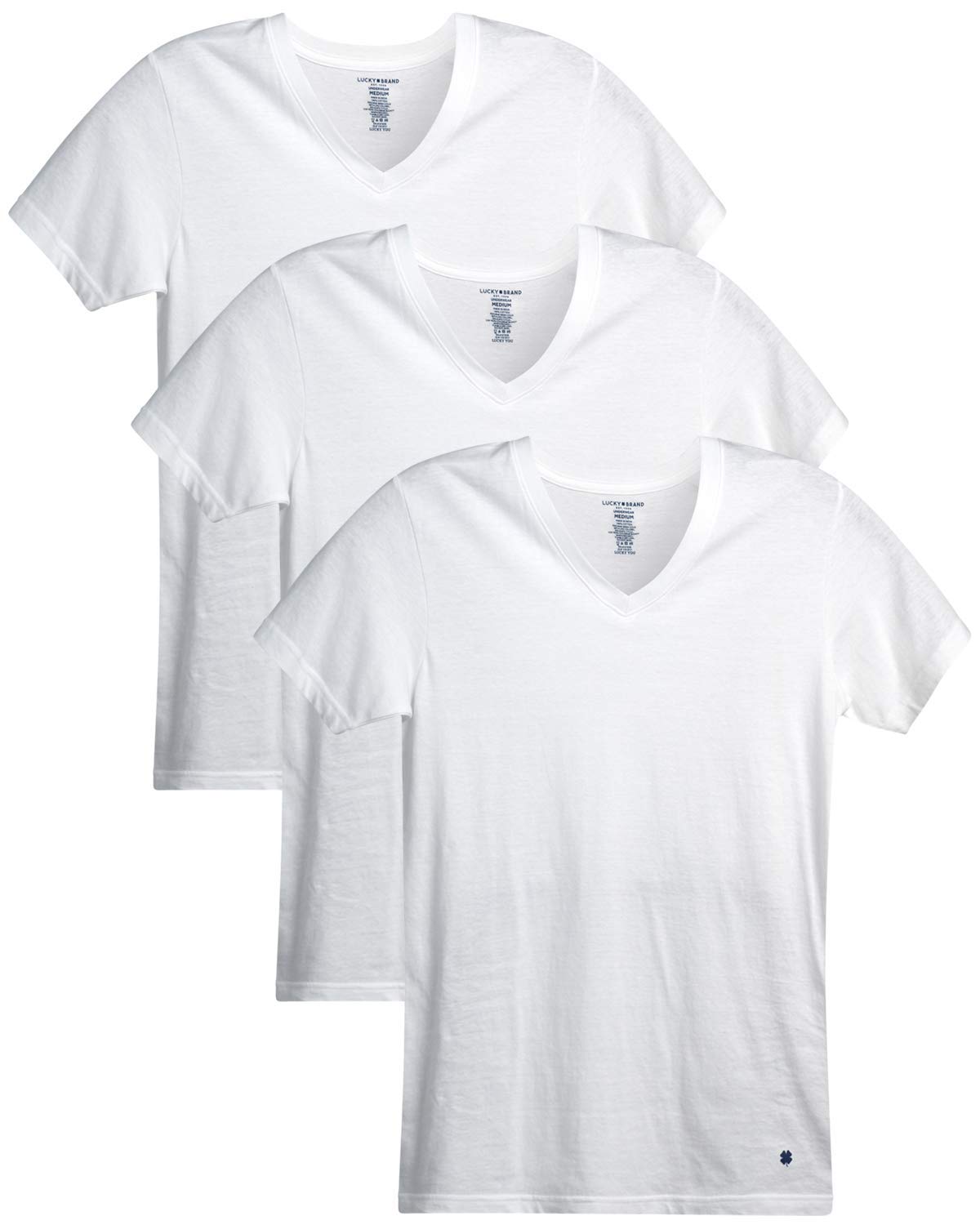 Lucky Brand Mens Undershirt - 3 Pack Slim Fit Short Sleeve T-Shirt: Crewneck Undershirt V-Neck Undershirt (S-XL) Size Medium V White