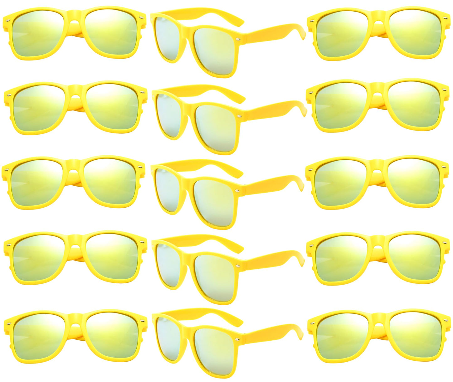 Fsmiling Yellow Sunglasses Bulk Adult Party Sunglasses 80s Sunglasses Shades for Men Women Mardi Gras-15PackUV Protection