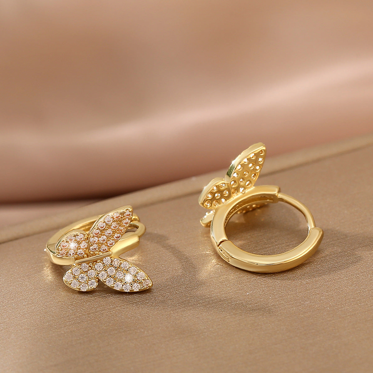 S925 Silver Butterfly Hoop Earrings with Diamonds