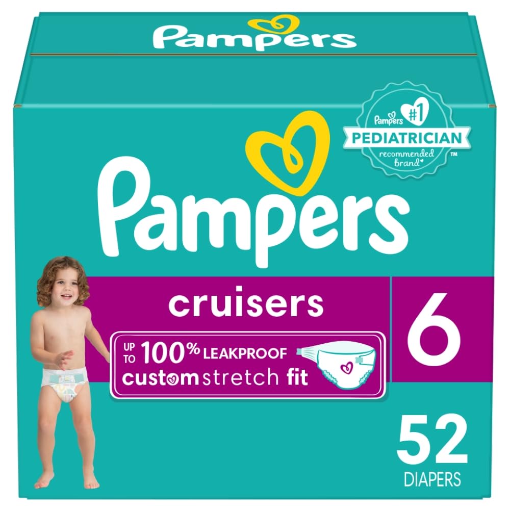 Pampers Cruisers Diapers - Size 6 52 Count Disposable Active Baby Diapers with Custom Stretch