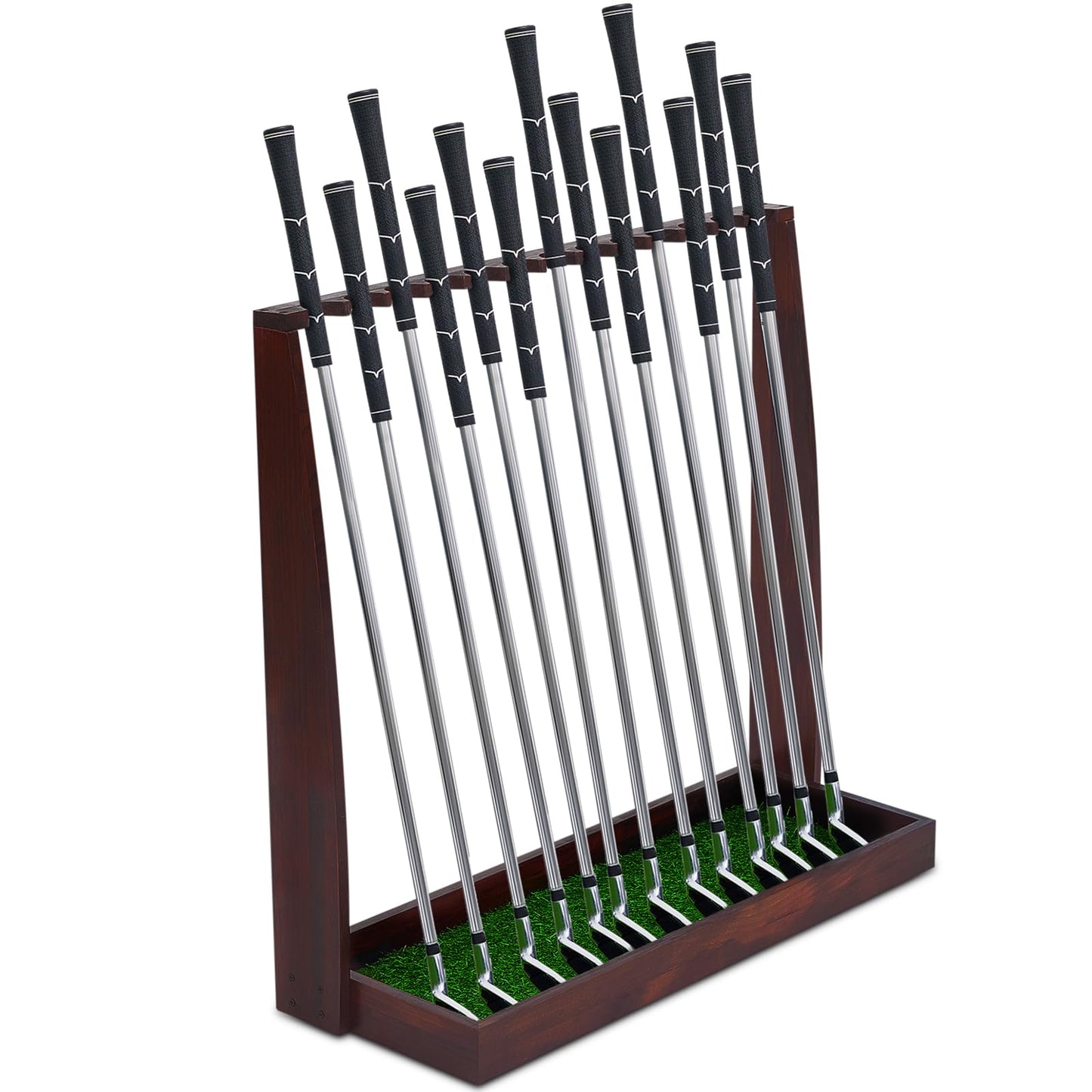 Lenwen Wooden Golf Putter Stand Indoor Display Rack Golf Club Rack Golf Club Holder Natural Wood Golf Club Stand for Storage Sports Outdoors Wall Garage (BrownHolds 13 Clubs)