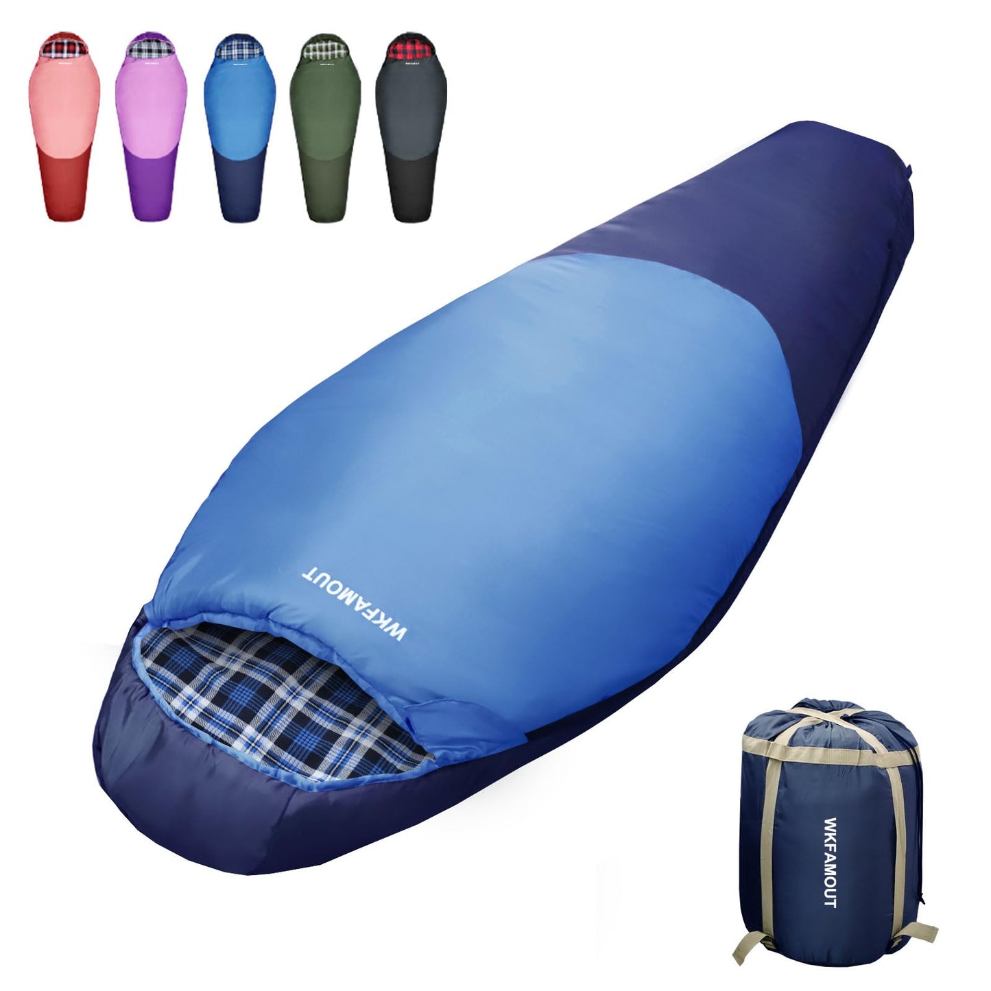 WKFAMOUT Cold Weather Mummy Sleeping Bag Flannel 0 Degree Winter Sleeping Bag Machine Washable Heavy Duty for AdultsTeenager with Compression Sack 4 Seasons for Camping Hiking Traveling