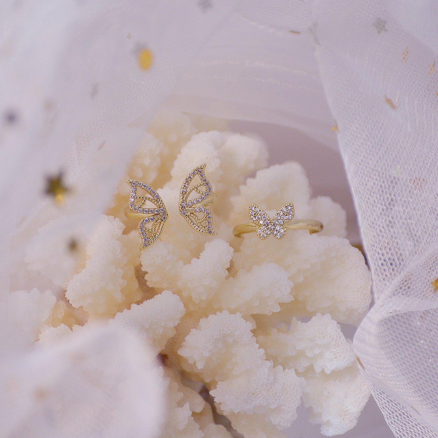 Delicate Butterfly Wing Open Ring with Diamonds