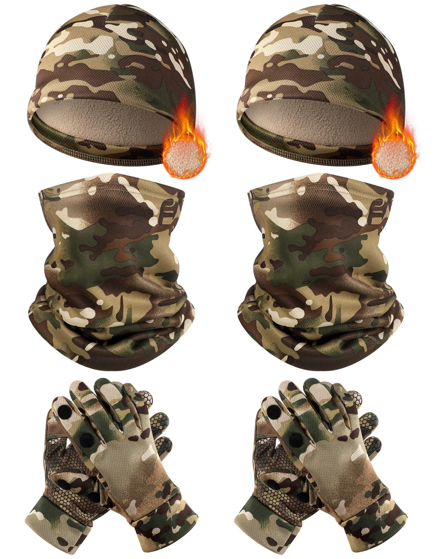 Eurzom 6 Pcs Mens Camo Fleece Hat Gloves Neck Gaiter Set Hunting Gift Warm Accessories Including Windproof Fleece Lined Beanies Full Finger Gloves Camouflage Neck Warmers for Cold Weather Outdoors