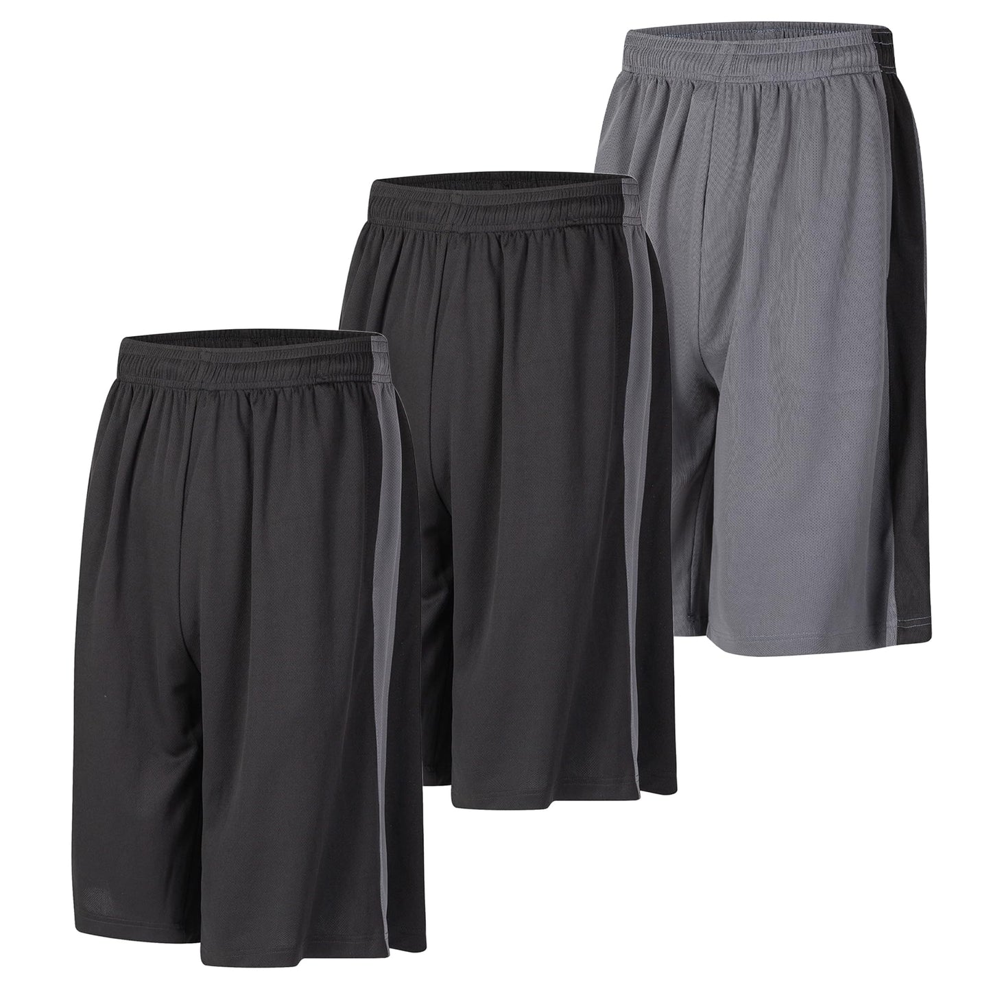 LukBerd 3 Pack Mens Long Athletic Shorts Basketball Workout Gym Shorts Below Knee Loose-Fit with Pockets 3XL