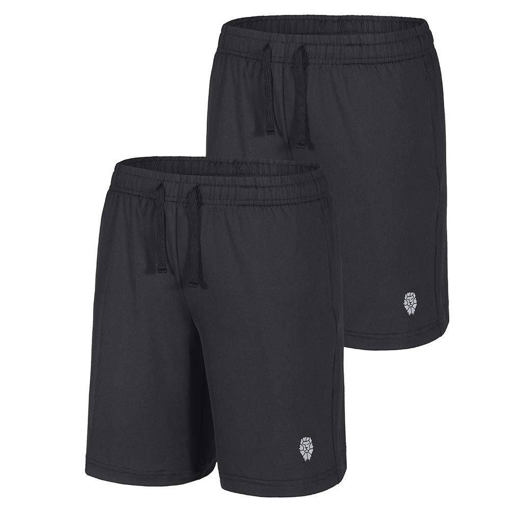 PIQIDIG Youth Boys Loose Fit Athletic Shorts Quick Dry Active Shorts with Pocket 2-Pack Black XS