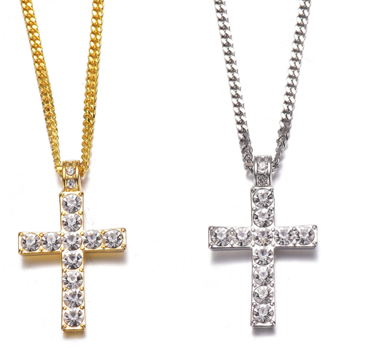 Classic Hip-Hop Men's Cross Necklace with Diamonds