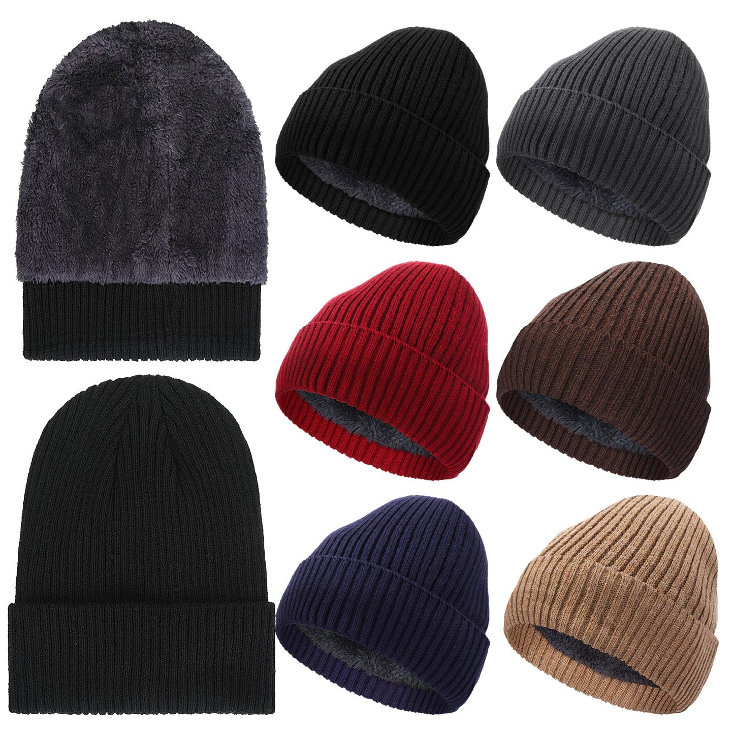 Cuffbow 6 Pcs Knit Beanies Women Warm Thermal Thick Winter Hat Unisex Snow Caps Fleece Lined Cold Weather Soft Skull Cap for Men and Women 6 Colors