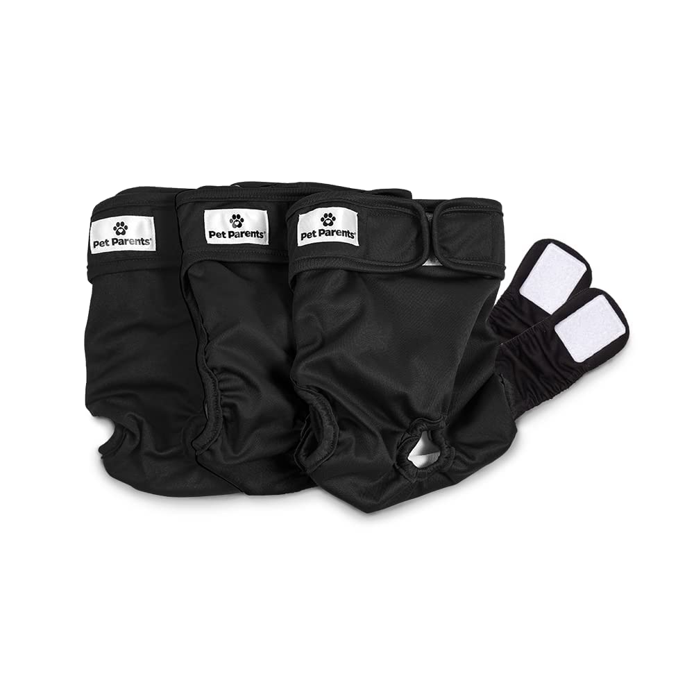 Pet Parents Washable Dog Diapers (3pack) of Durable Doggie Diapers Premium Female Dog Diapers (X-Small Black)