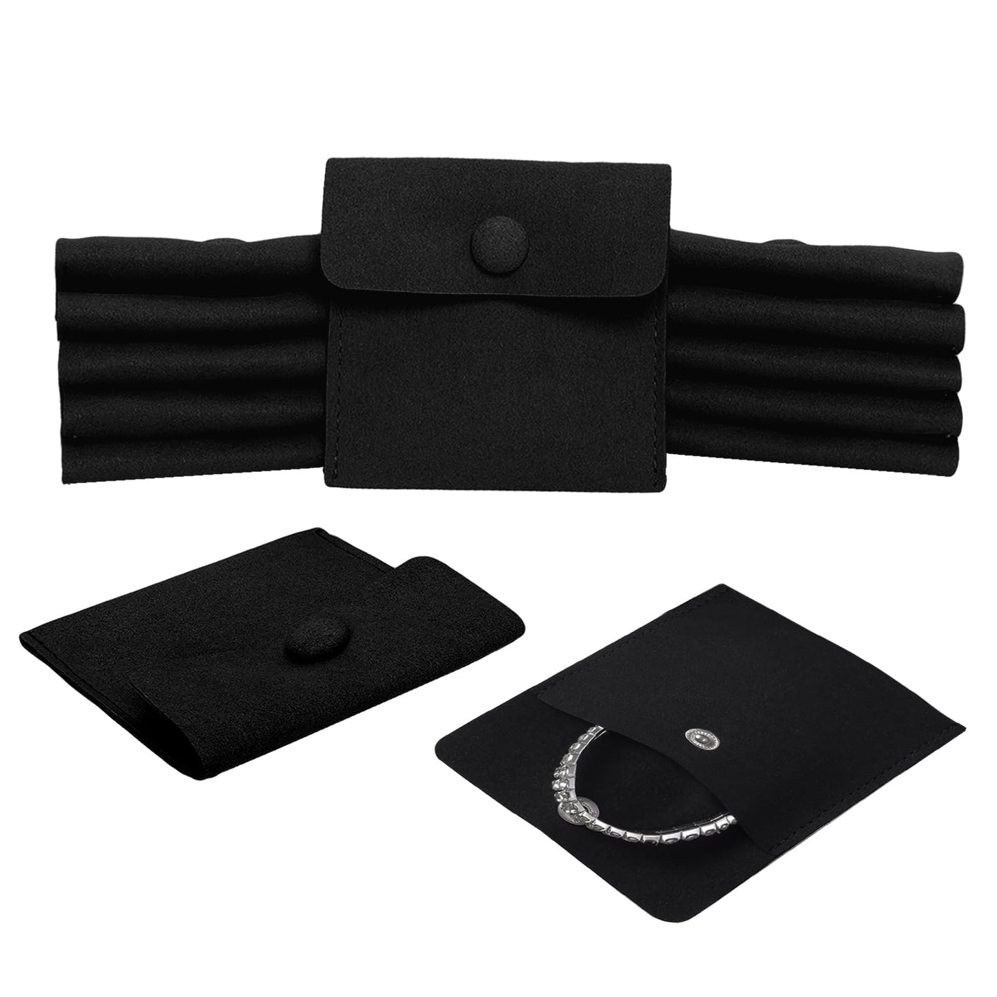Heliltd 12pcs Microfiber Jewelry Pouch 8x8cm Microfiber Jewelry Bags Bulk Microfiber Jewelry Packaging Bag Small Gift Pouches Mini Gift Bag for Jewelry Envelope Style with Snap Button (Black)