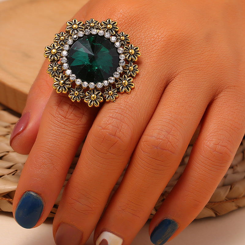 Geometric Adjustable Open Ring with Diamonds